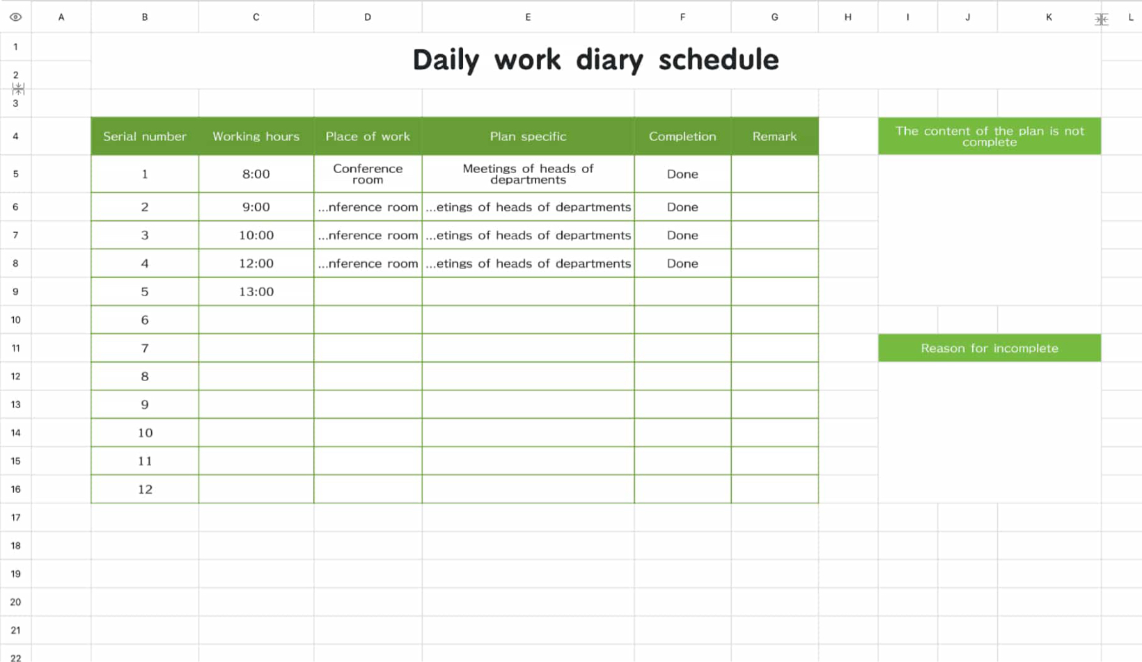 Daily work log schedule